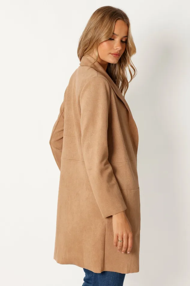Jackets and Coats Veda Faux Suede Long Jacket Tan Petal and Pup Women