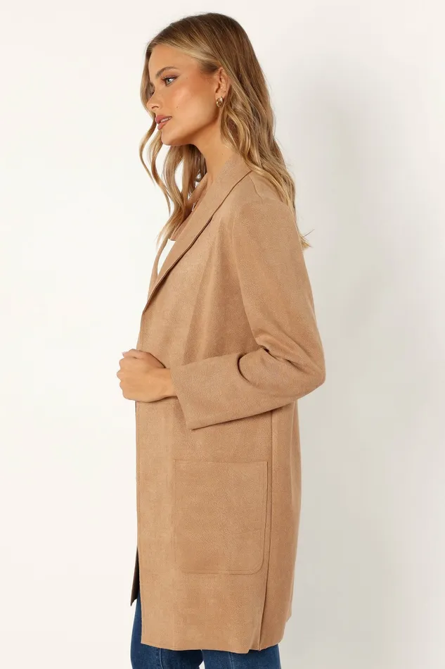 Jackets and Coats Veda Faux Suede Long Jacket Tan Petal and Pup Women