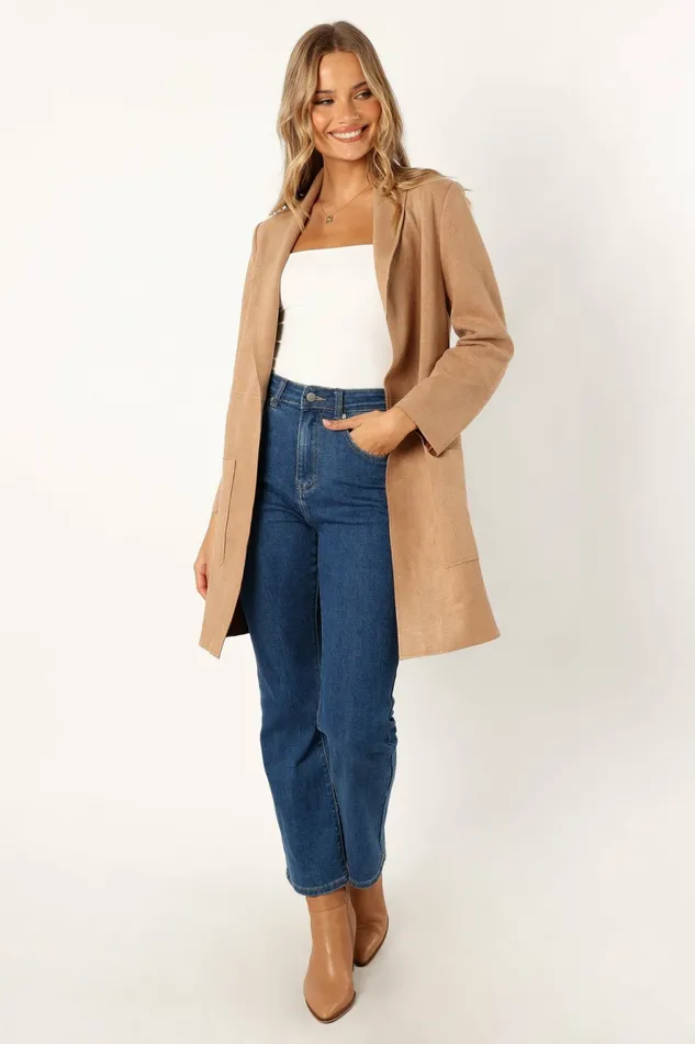 Jackets and Coats Veda Faux Suede Long Jacket Tan Petal and Pup Women