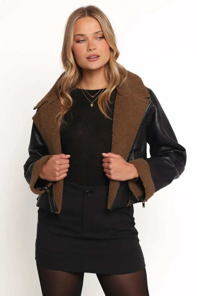 Jackets and Coats Women Petal and Pup Folk Faux Leather Jacket BlackBrown