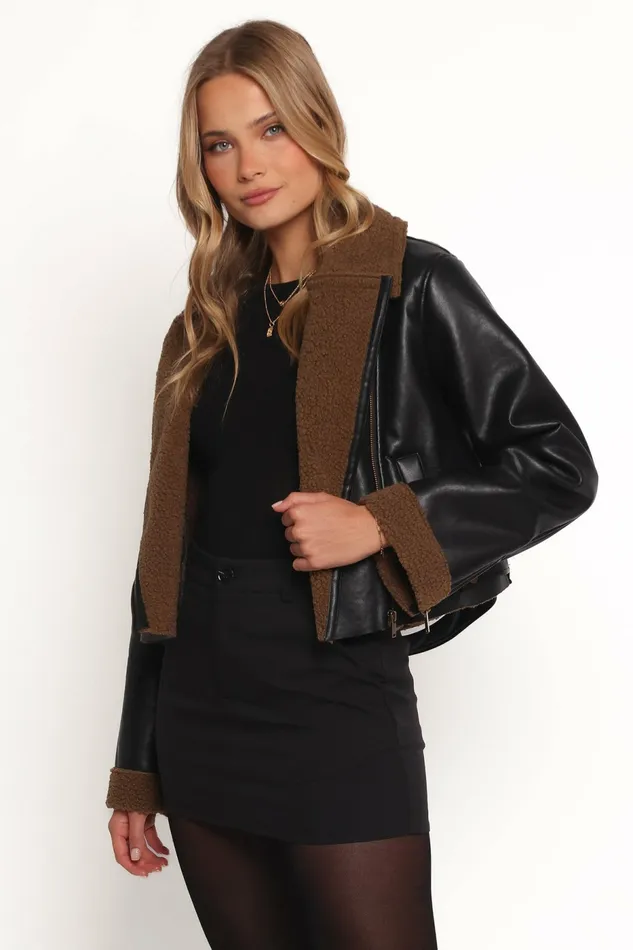Jackets and Coats Women Petal and Pup Folk Faux Leather Jacket BlackBrown