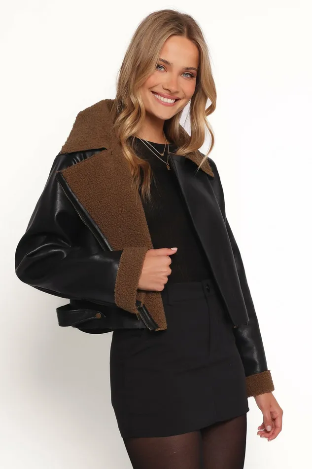 Jackets and Coats Women Petal and Pup Folk Faux Leather Jacket BlackBrown
