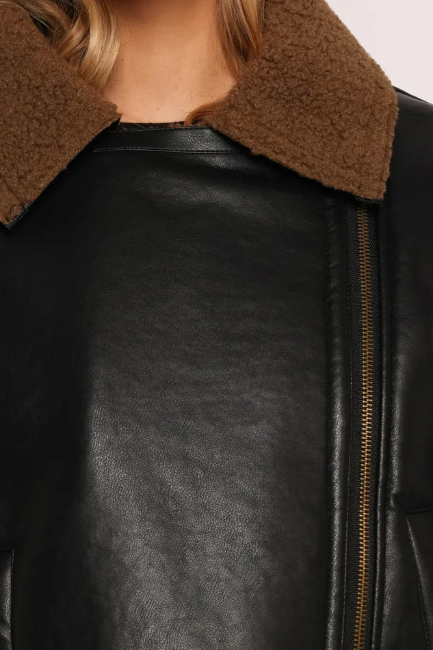 Jackets and Coats Women Petal and Pup Folk Faux Leather Jacket BlackBrown