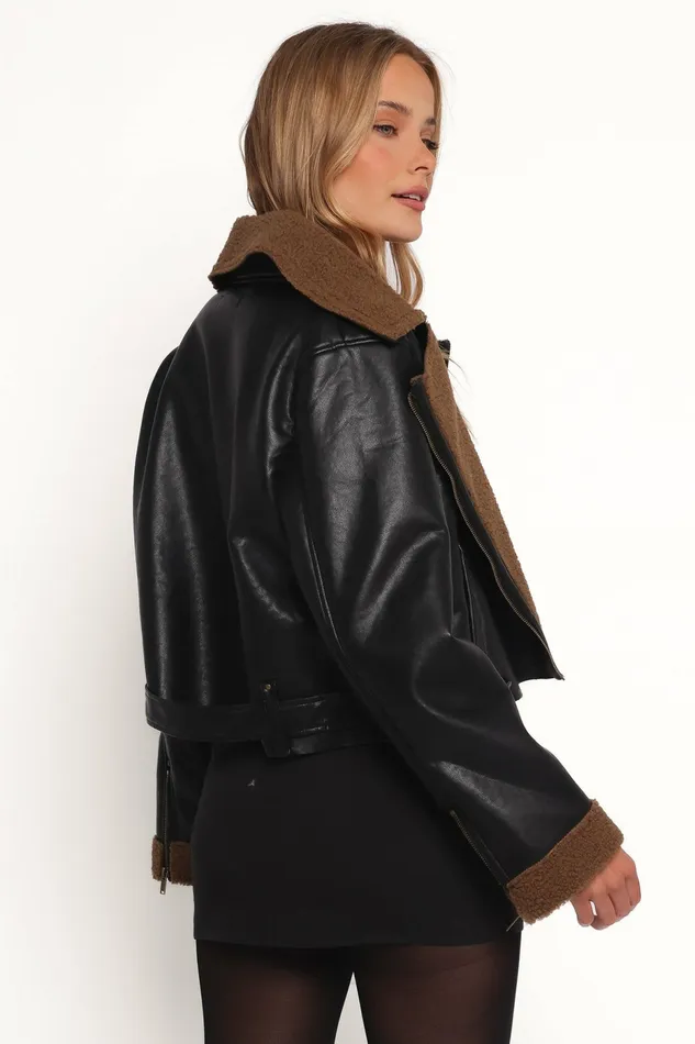 Jackets and Coats Women Petal and Pup Folk Faux Leather Jacket BlackBrown