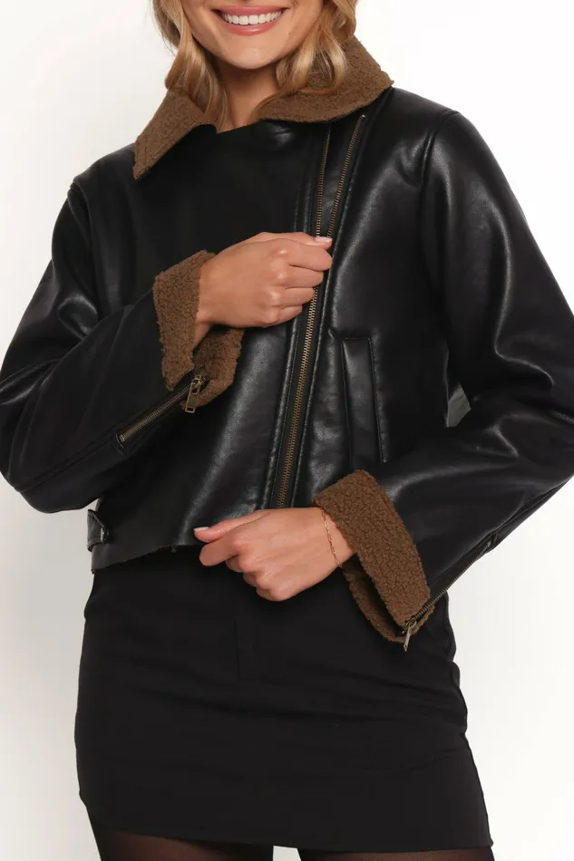 Jackets and Coats Women Petal and Pup Folk Faux Leather Jacket BlackBrown