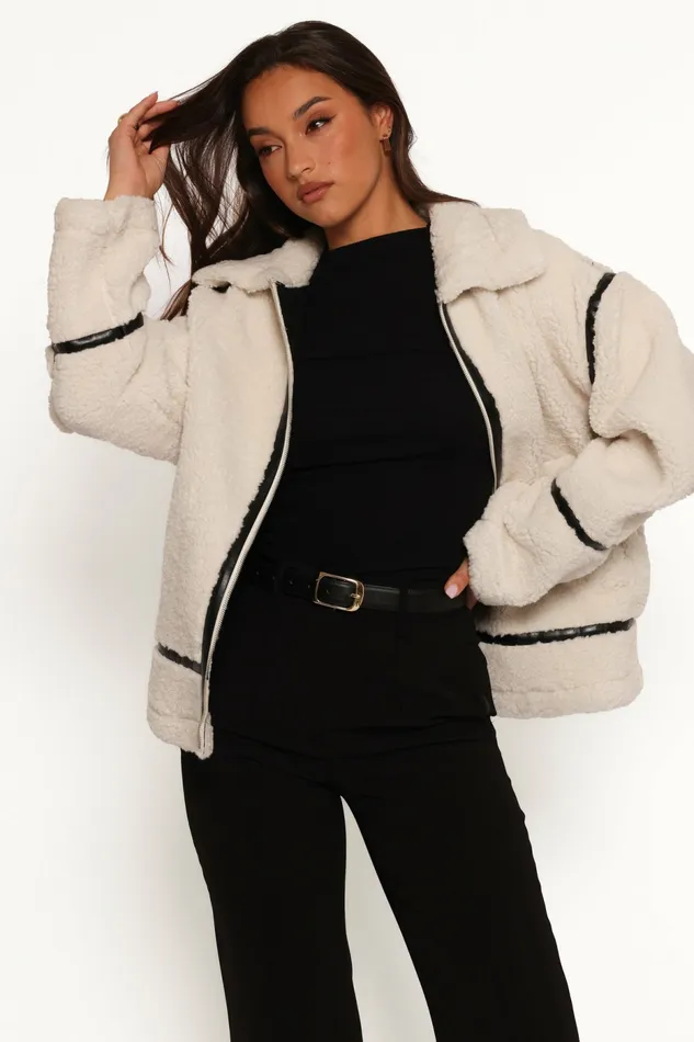 Jackets and Coats Women Ricki Faux Sherling Jacket White Petal and Pup