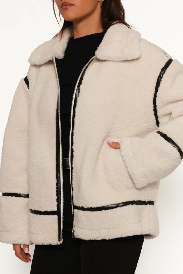 Jackets and Coats Women Ricki Faux Sherling Jacket White Petal and Pup