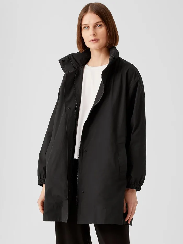 Jackets Coats and Vests Women Eileen Fisher Light Cotton Nylon Stand Collar Long Coat Black Jackets Coats and Vests Women Eileen Fisher Light Cotton Nylon Stand Collar Long Coat Black