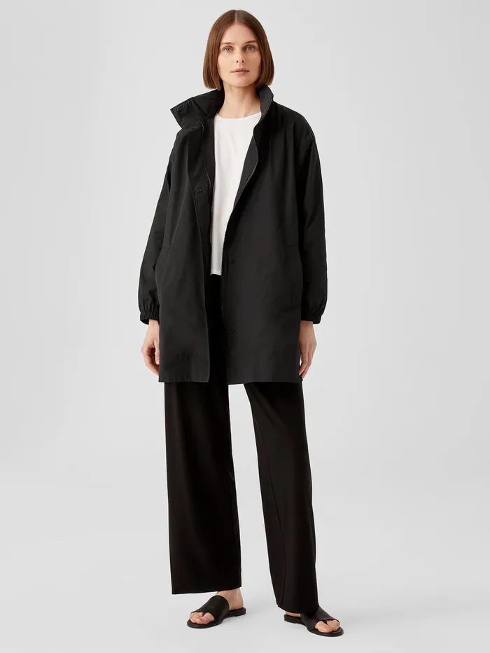 Jackets Coats and Vests Women Eileen Fisher Light Cotton Nylon Stand Collar Long Coat Black