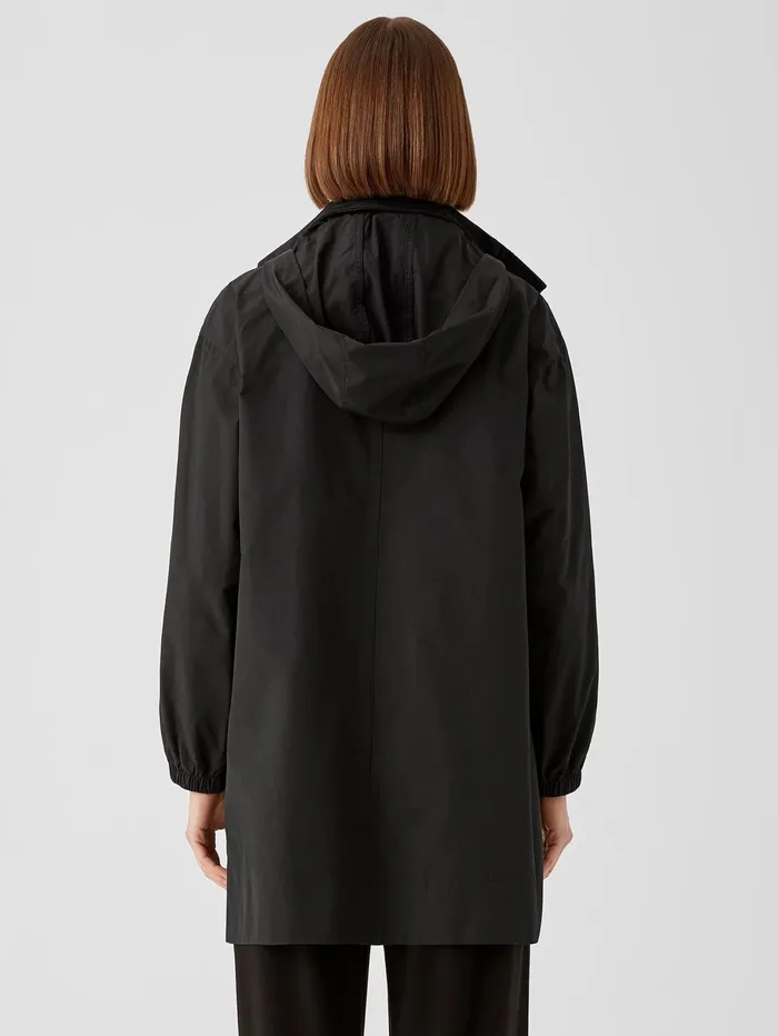 Jackets Coats and Vests Women Eileen Fisher Light Cotton Nylon Stand Collar Long Coat Black