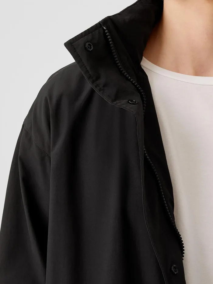 Jackets Coats and Vests Women Eileen Fisher Light Cotton Nylon Stand Collar Long Coat Black