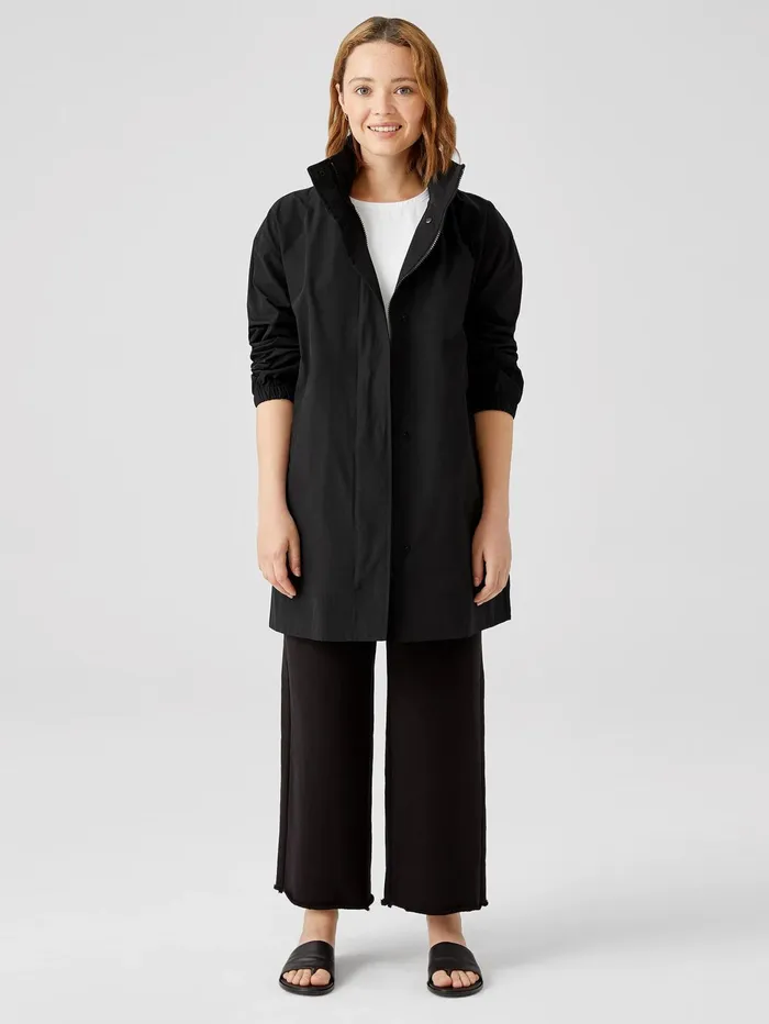 Jackets Coats and Vests Women Eileen Fisher Light Cotton Nylon Stand Collar Long Coat Black