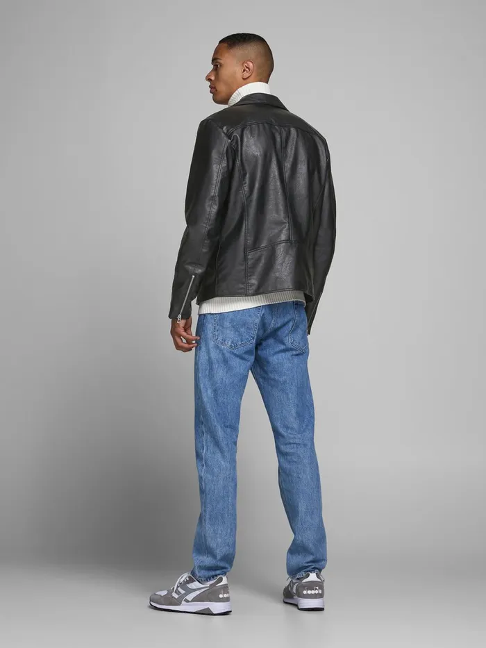 Jackets JACK and JONES Mens BIKER FAUX LEATHER JACKET Black Black