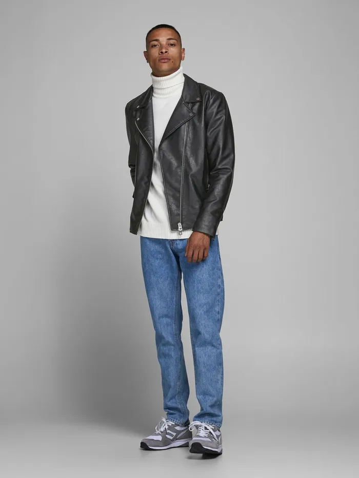 Jackets JACK and JONES Mens BIKER FAUX LEATHER JACKET Black Black