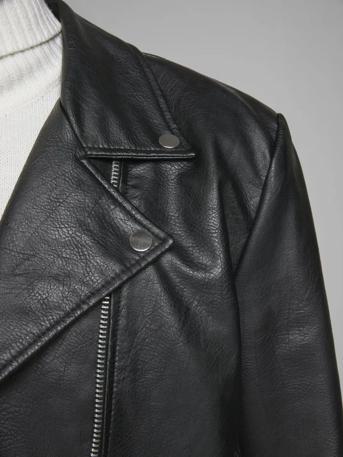 Jackets JACK and JONES Mens BIKER FAUX LEATHER JACKET Black Black
