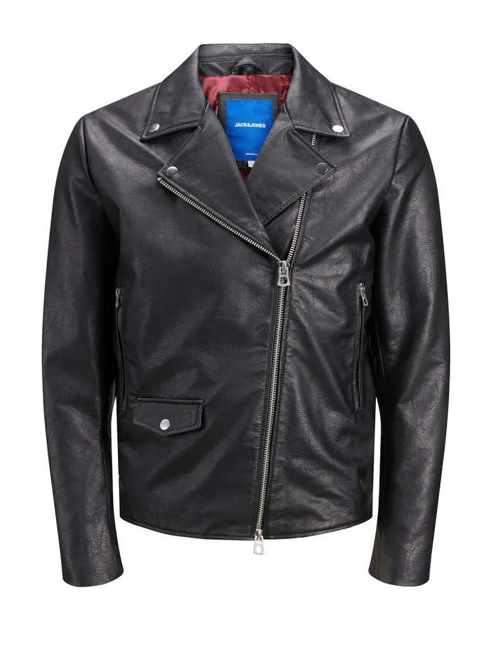 Jackets JACK and JONES Mens BIKER FAUX LEATHER JACKET Black Black