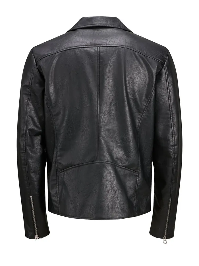 Jackets JACK and JONES Mens BIKER FAUX LEATHER JACKET Black Black