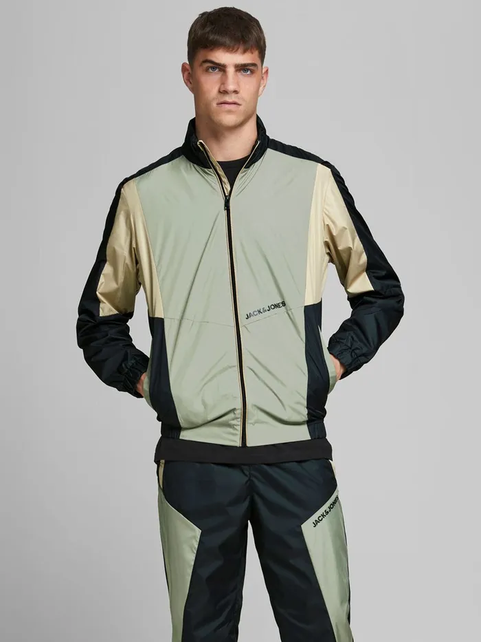 Jackets JACK and JONES Mens BLOCKED TRACK JACKET Green Sea Spray