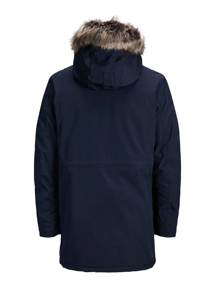Jackets JACK and JONES Mens HOODED FAUX FUR PARKA Blue Sky Captain