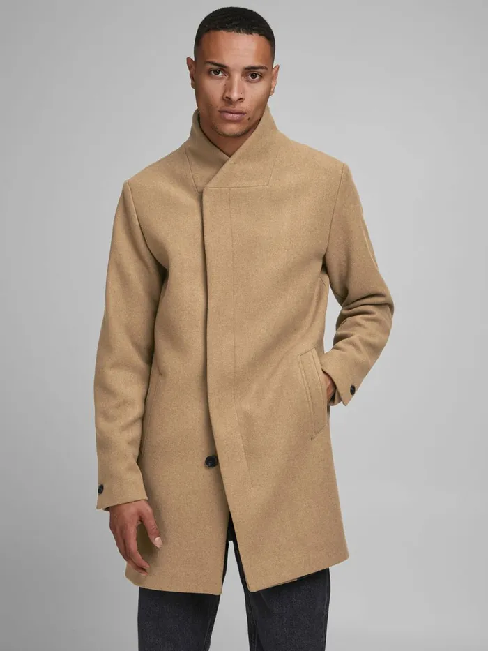 Jackets JACK and JONES Mens RECYCLED WOOL BLEND COAT Beige Khaki