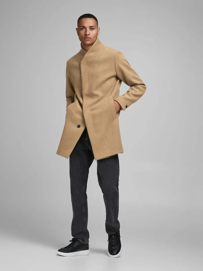 Jackets JACK and JONES Mens RECYCLED WOOL BLEND COAT Beige Khaki