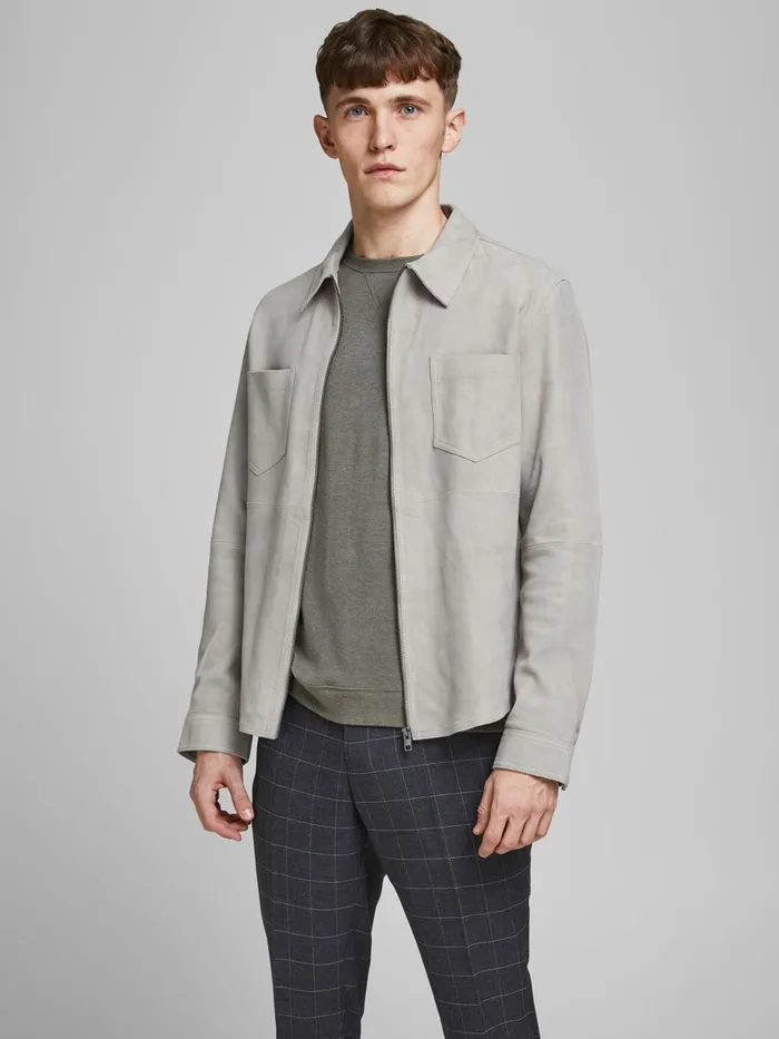 Jackets JACK and JONES Mens SUEDE OVERSHIRT Grey White Pepper