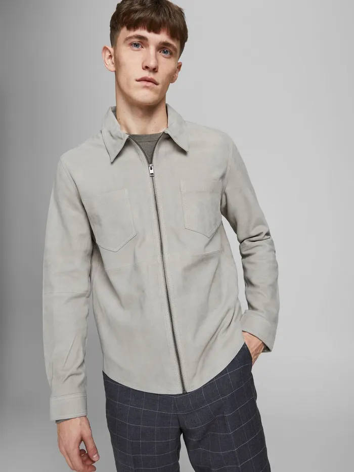 Jackets JACK and JONES Mens SUEDE OVERSHIRT Grey White Pepper