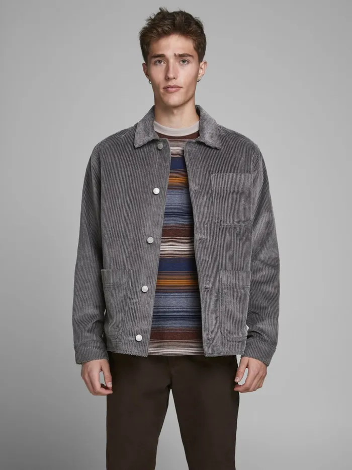 Jackets JACK and JONES Mens UTILITY CORDUROY JACKET Grey Charcoal Gray
