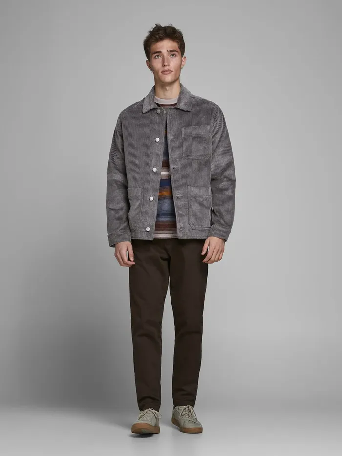 Jackets JACK and JONES Mens UTILITY CORDUROY JACKET Grey Charcoal Gray