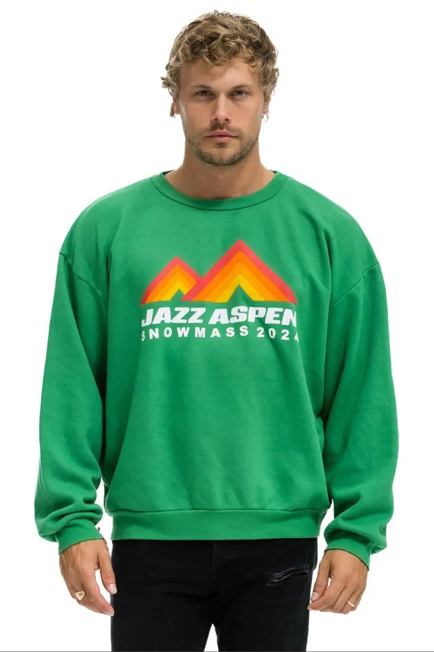Jazz Aspen Snowmass 2024 Crew Sweatshirt Relaxed 8211 Kelly Green WomenMen Aviator Nation Sweatshirts Jazz Aspen Snowmass 2024 Crew Sweatshirt Relaxed 8211 Kelly Green WomenMen Aviator Nation Sweatshirts