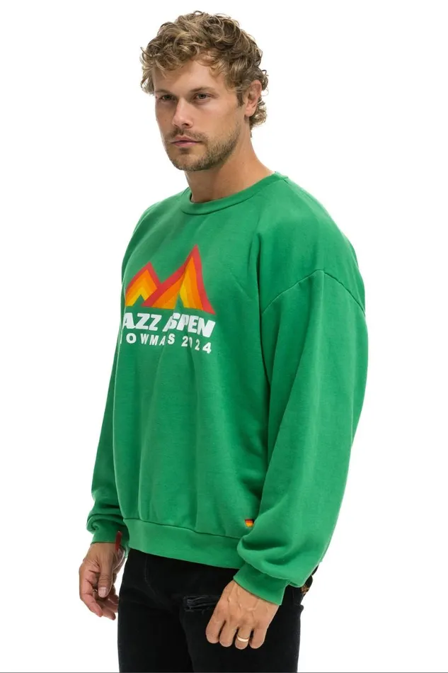 Jazz Aspen Snowmass 2024 Crew Sweatshirt Relaxed 8211 Kelly Green WomenMen Aviator Nation Sweatshirts