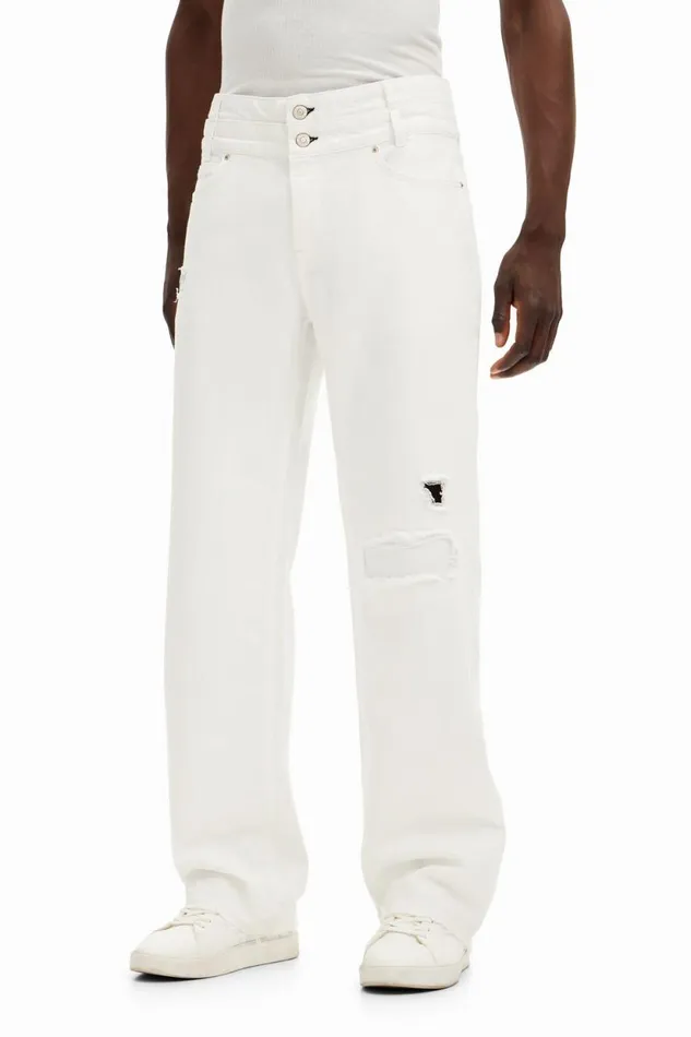 Jeans And Trousers Men Desigual Long Denim Pants White