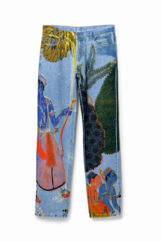 Jeans And Trousers Men Desigual Straight Jeans With India Print Blue