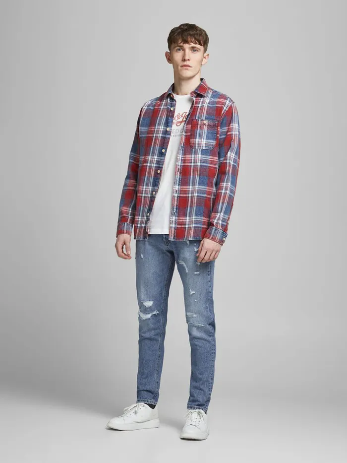 Jeans JACK and JONES Mens FRED ORIGINAL AM 435 TAPERED FIT JEANS Blue Blue Denim