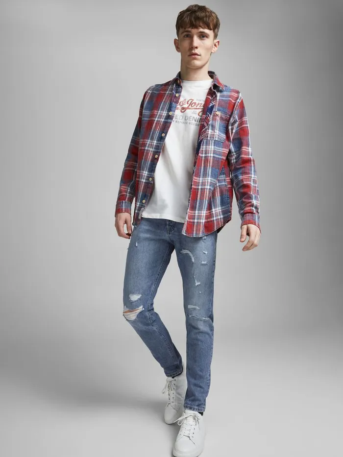 Jeans JACK and JONES Mens FRED ORIGINAL AM 435 TAPERED FIT JEANS Blue Blue Denim