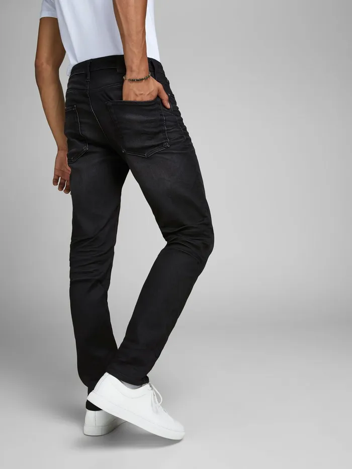 Jeans JACK and JONES Mens MIKE ORIGINAL JOS 697 INDIGO KNIT COMFORT FIT JEANS Black Black Denim