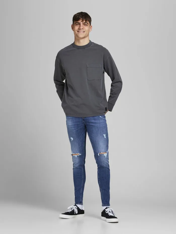 Jeans JACK and JONES Mens PETE ORIGINAL CJ 296 SKINNY TAPERED FIT JEANS Blue Blue Denim