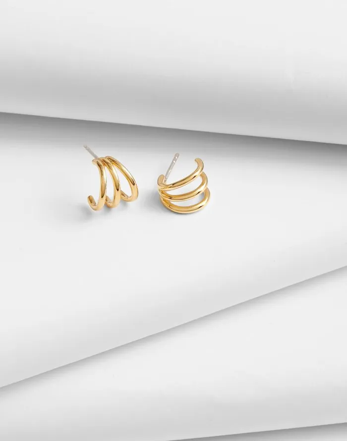 Jewelry Women Madewell DemiFine Triple Ring Huggie Hoop Earrings 14k Gold
