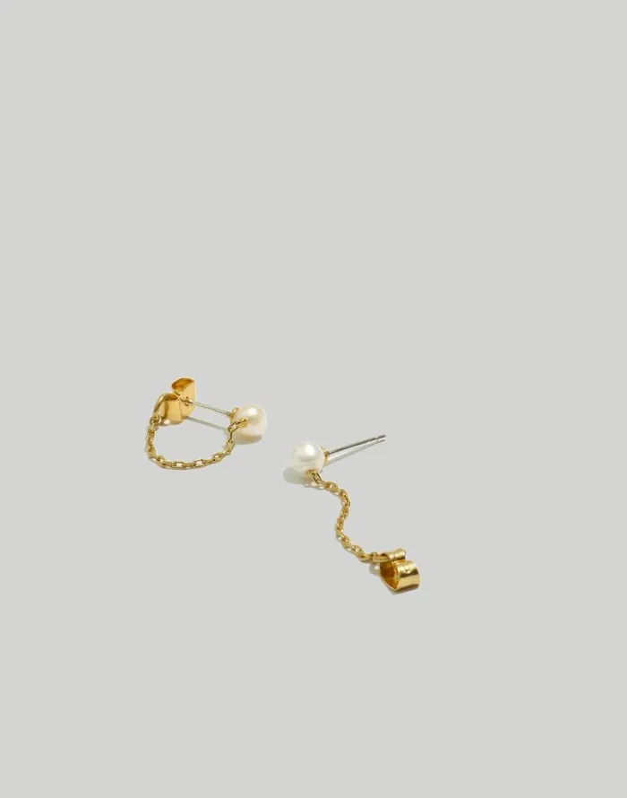 Jewelry Women Madewell Freshwater Pearl Chain Stud Earrings Vintage Gold