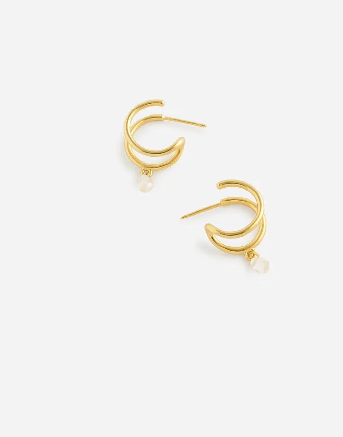 Jewelry Women Madewell Glass Bead Double Hoop Earrings Vintage Gold