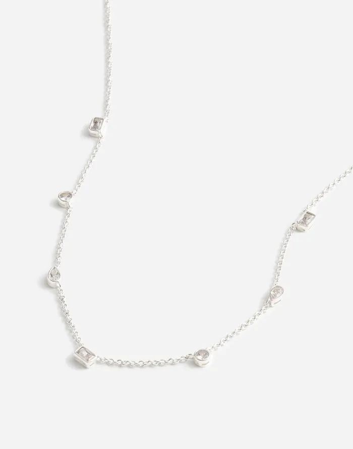 Jewelry Women Madewell MixedCut Crystal Station Necklace Polished Silver