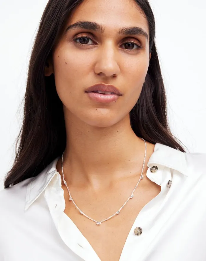 Jewelry Women Madewell MixedCut Crystal Station Necklace Polished Silver