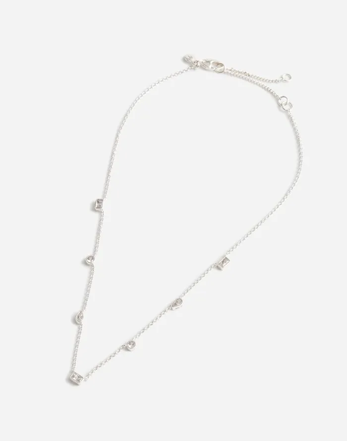 Jewelry Women Madewell MixedCut Crystal Station Necklace Polished Silver