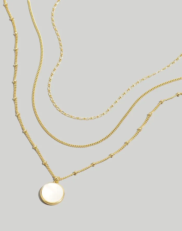 Jewelry Women Madewell ThreePack Mother Of Pearl Necklace Set Vintage Gold