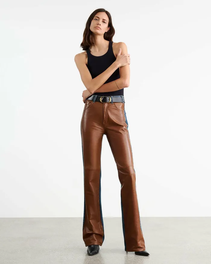JOAN LEATHER COMBO JEAN Simon Wash W Cognac Women Nili Lotan Denim