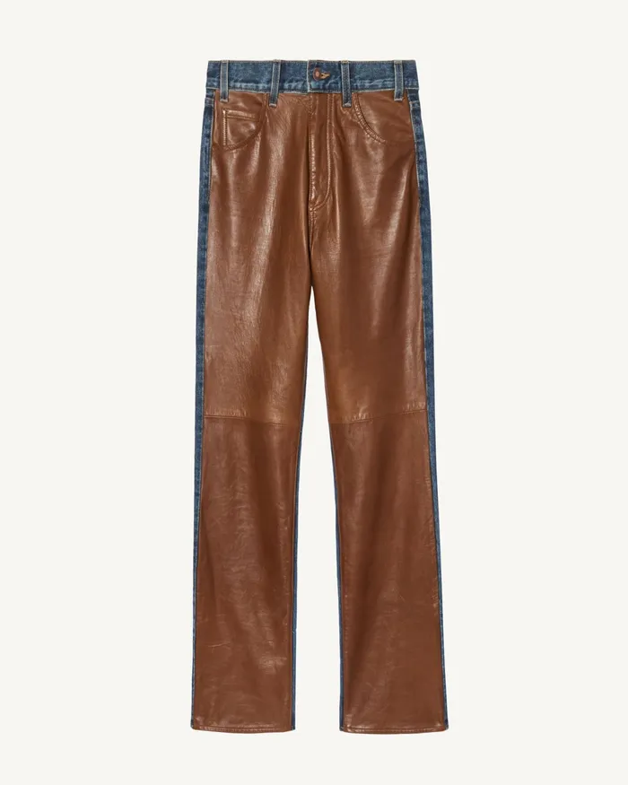 JOAN LEATHER COMBO JEAN Simon Wash W Cognac Women Nili Lotan Denim