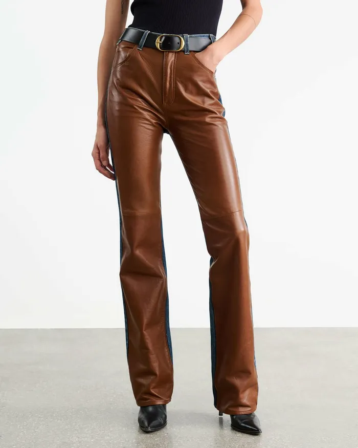JOAN LEATHER COMBO JEAN Simon Wash W Cognac Women Nili Lotan Denim