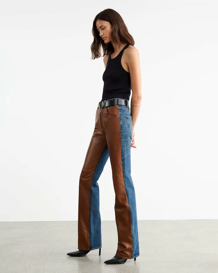 JOAN LEATHER COMBO JEAN Simon Wash W Cognac Women Nili Lotan Denim