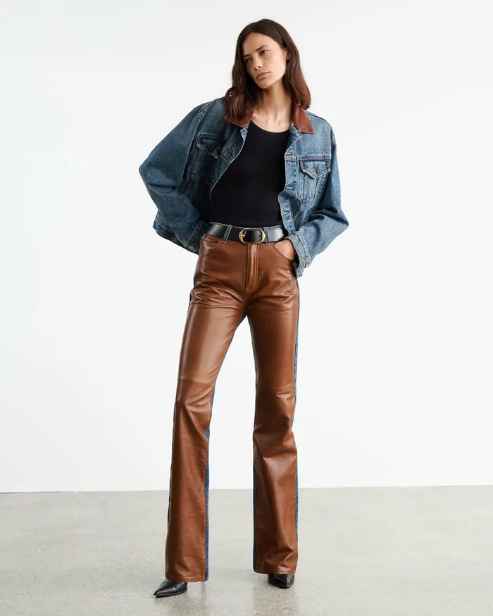 JOAN LEATHER COMBO JEAN Simon Wash W Cognac Women Nili Lotan Denim