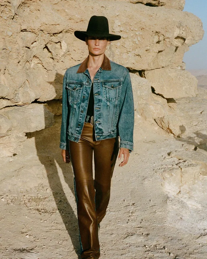 JOAN LEATHER COMBO JEAN Simon Wash W Cognac Women Nili Lotan Denim